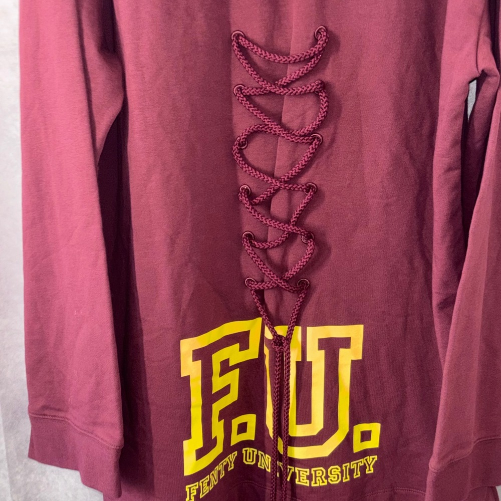 NWT Puma x Fenty Rihanna Women Medium Tawny Port Maroon Back Lacing Hoodie $130 - Picture 8 of 10